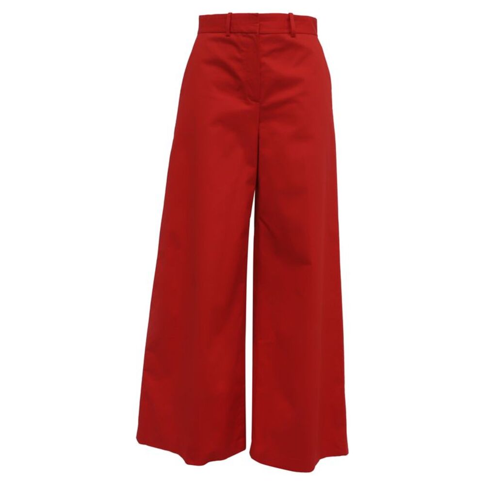 Theory Wide-Leg Trousers in Red Cotton